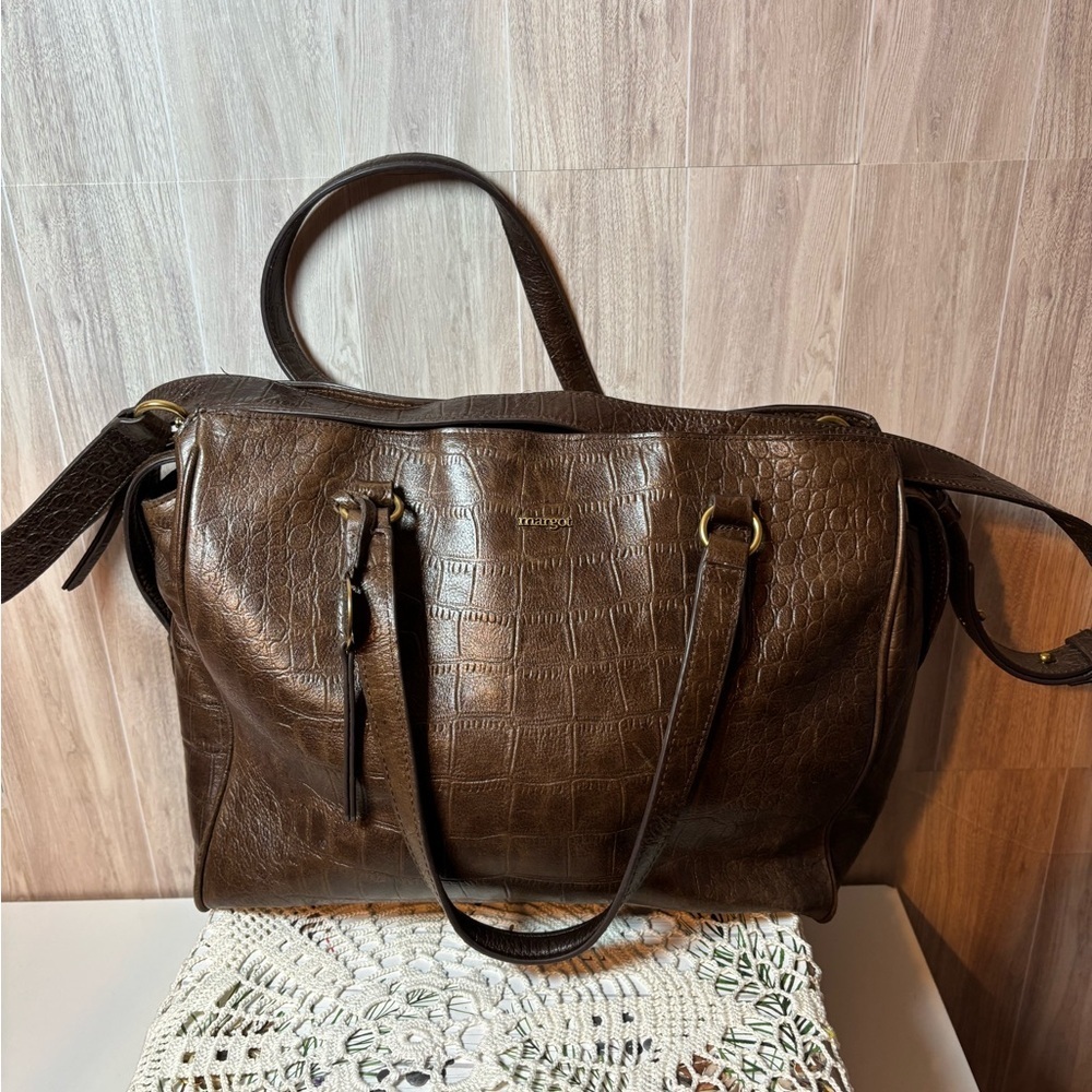 Marot New York Taylor Triple Compartment Chocolate Croco Tote Bag